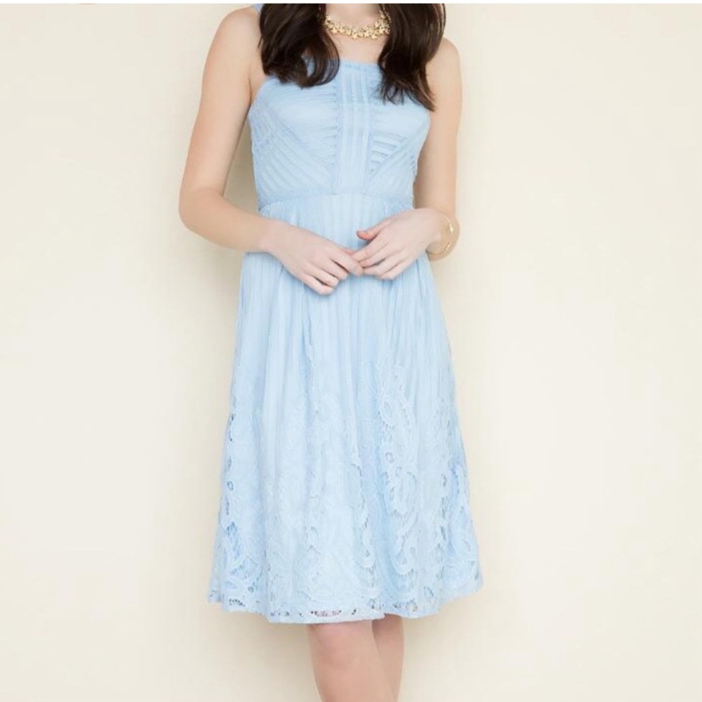 Super Cute EMMELEE FOR FC Sky Blue Floral Lace Midi Dress Women’s Small